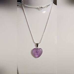 Natural Amethyst Purple Heart Pendant Necklaces Item 008